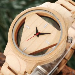 Clocks Geometric Watch Inverted Triangle Wood Watch Men's Watch Pure Maple Wood Clock Male Full Wooden Bangle Quartz Wristwatch for Men