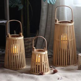 Candle Holders Nordic Bamboo Hanging Lanterns Romantic Atmosphere Props Candlestick Floor Home Decorations Balcony Courtyard Ornaments Gifts