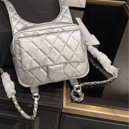 Designer backpack 2024C New Metal Champagne Gold Space Silver Backpack Mini F-shaped Backpack Diamond Chequered Tofu Bag Fashion casual Book Bag