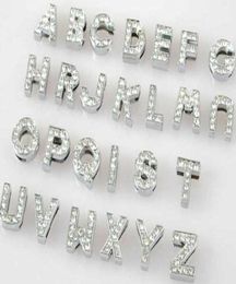 Whole 10mm 130pcslot AZ full rhinestones Slide letters DIY Alphabet Charm Accessories fit for 10mm pet collar keychains8879238