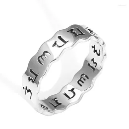 Cluster Rings Vintage Sanskrit Hollow Six Character Buddhist Heart Sutra Ring For Men Jewelry Personality Silver 925 Male Finger Bijou