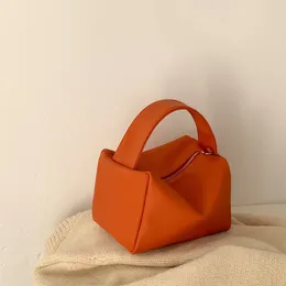 Shoulder Bags Bag Women Korean Niche Design Litchi Pattern Orange Hand-carried Tofu Wild Square Lunch Box Tide Diagonal