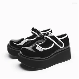 Dress Shoes Punk Lolita Black Patent Genuine Leather Japanese Students Jk Girls Wedge Cosplay Platform Sweet High Heel