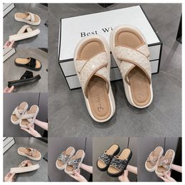 2024 New top Luxury Thick soled cross strap cool slippers women black Exquisite sequin sponge cake sole one line trendy slippers size35-41