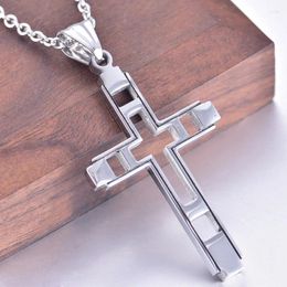 Pendant Necklaces Style Fashion Gold Colour Cross Necklace Men Women Stainless Steel Chain Necklaces&Pendants Christian Male Party Jewellery