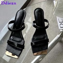Dress Shoes 2024 Women Pumps Square Toe Female Thin High Heels Casual Outside Summer In Fashion Ladies Sandals Slides Footwear