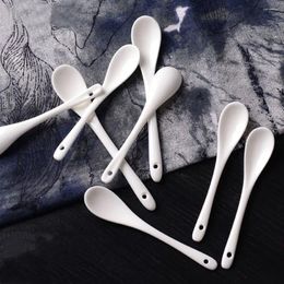 Spoons Mini Kitchen Spoon Large/Small Pure White Porcelain Bone Ceramic Tea Coffee Sugar Dessert