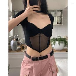 Women's T Shirts 2024 Summer Elegant Slim Blouse Women Evening Party Sexy Y2k Crop Top Office Lady Short Sleeve Shirt Korean Fashion Reviews