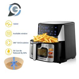 Fryers EXSAMO 10L Large Capacity Smart Electronic Digital Visual Deep Fryer Without Oil 1500W MultiFunction With Touchscreen Air Fryer