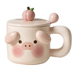 Mugs Cartoon Coffee Mug With Spoon Lid Cute Lovely Animal Shape Milk Cup For Office School