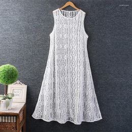 Party Dresses Sweet Little Fresh White Hollowed-Out Lace Sundress Summer Transparent Dress