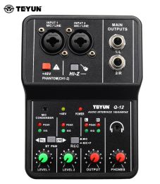 Pegs Teyun Q12 Professional Audio Sound Mixer with Monitor Electric Guitar Live Broadcast Recording for Studio Singing Computer Pc