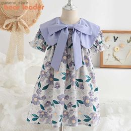 Girl's Dresses Bear Leader Korea Kids Baby Girls Dresses Bow Teen Summer Dress Midi Dresses Children Clothing Fashion Girl Floral Wedding Dress Y240412