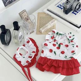 Dog Apparel Summer Thin Section Clothes Cute Cherry Print One-Piece Swimsuit Puppy Bichon Poodle Pet Undershirt Sling Dress