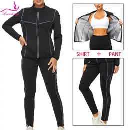 LAZAWG Sauna Set for Women Weight Loss Suit Sweat Jacket Leggings Fitness Top Pants Thermo Long Sleeves Trousers Body Shaper Gym 240402