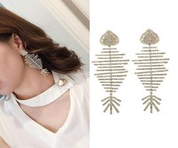 Shiny Bling Fish Skeleton S925 Silver Needle Dangle Drop Earrings New Style White Zircon Gold Plated Earring Jewellery Whole3545825