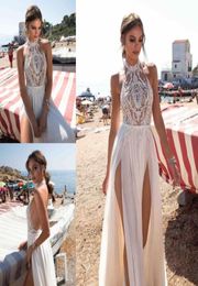 Berta Bohemian Backless Wedding Dresses Lace Appliqued ALine Halter Neck Split Side Bridal Gowns Chiffon Vestido De Novia5476691