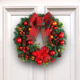 Decorative Flowers Christmas 40cm Simulation Wreath With Bow Artificial Festival Theme For Door Window Fireplace