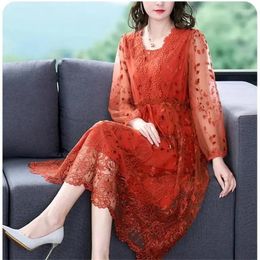 Skirts Chinese Style Heavy Lndustry Embroidery Dress 2024 Spring/Summer Wide Lady Covering Belly And Reducing Age Mid Length