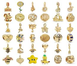 925 Silver Charm Beads Dangle Gold Color Lucky Cat Bee Pineapple Diy Bead Fit Charms Bracelet DIY Jewelry Accessories7077977