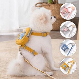 Cat Carriers KX4B Cartoon Dog Vests Leash Set Reliable Material Cats Walking And Chest Rope Harness With Backpacks