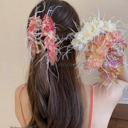 Feather Flower Hair Claw Sweet Fairy Style Hair Accessory For Daily Wear For Forest Girls Spring Summer Fashion Headwear