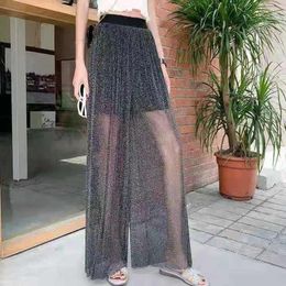 Women's Pants 5XL Comfort Women 2024 High Waist Casual Summer Slacks Female Bright Silk Prevent Bask Ankle-Length Long Trousers