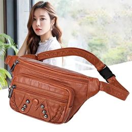 Waist Bags Fashion Rivets Women Belt Bag Designer Fanny Pack Soft PU Leather Simple Female Phone Pockets Chest