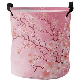 Laundry Bags Pink Cherry Blossom Flowers Butterfly Foldable Basket Large Capacity Waterproof Storage Organiser Kid Toy Bag