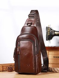 Luxury Genuine Leather Mens Chest Bag Large Capacity Casual Shoulder Crossbody Business Messenger For Male 240402