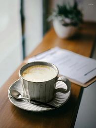 Cups Saucers Brand Handmade Japan Brief Style Pottery Coffee Mug With Handgrip Tray Retro Classic Ceramic Milk Tea And Mugs 220ML