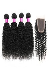 Peruvian Brazilian Indian Malaysian Virgin Kinky Curly Hair 34 Bundles With Closure Human Hair Bundle Lace Closure Kinky Curly We4491351