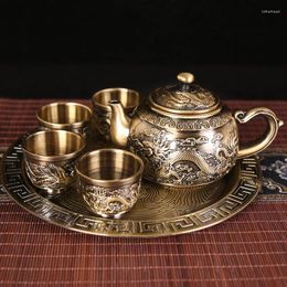 Teaware Sets High-grade Bronze Dragon And Phoenix Tea Set Household Full Of 1 Teapot 4 Cups Tray