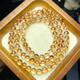 Strand 6MM Natural Citrine Triple Circle Bracelet Healing Fashion Reiki Crystal Fengshui Jewelry Birthday Gift 1PCS
