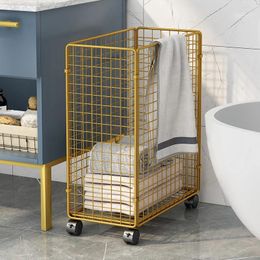 Laundry Bags Iron Baskets With Wheels Household Bathroom Nordic Light Luxury Floor Type High-capacity Yoga Mat Organisation Racks