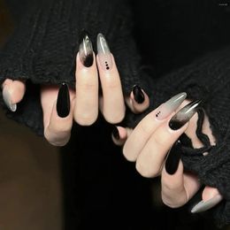 False Nails Press On Pointed Head 24pcs Black Grey Gradient Fake Y2k Full Cover Long Stiletto Ins Style For Girl