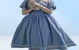 Casual Dresses Harajuku Sailor Collar Navy Dress Womem Japanese Lolita Sweet BowKnot Girls Cotton Kawaii Preppy Style Long Sleeve3641582