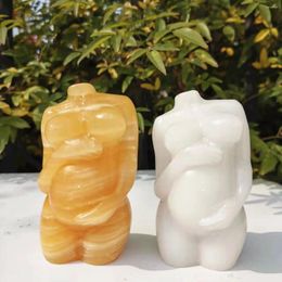 Decorative Figurines 3" Natural White Jade Carved Women Model Shaped Juice Calcite Pregnant Body Sculpture