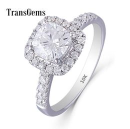 Transgems Center 1ct 6mm FG Color Cushion Cut 14k 585 Белое золото Моссанитовое обручальное кольце