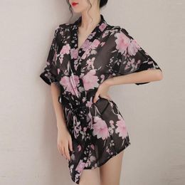 Women's Sleepwear Women Lingerie Robe Lace Kimono Bathrobes Sexy Nightgowns V Neck Nighty