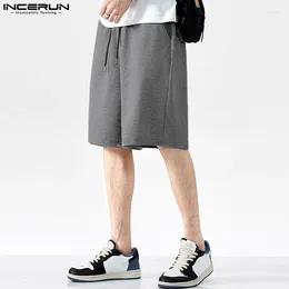 Men's Shorts INCERUN 2024 American Style Men Casual Elastic Waist Design Stylish Straight Tube Solid All-match S-5XL