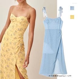 Casual Dresses Pure Desire Style French Minority Stylish Dotted Prints Mid Length Long Sneaky Design Side Slit Camisole Dress Female