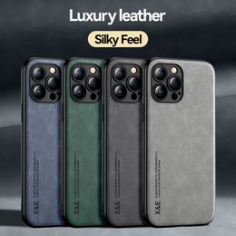 Magnetic Leather Case For iPhone 15 14 13 12 11 XS Pro Max 7 8 Samsung S24 S23 S22 Ultra Plus Sheepskin Matte Slim Back Cover