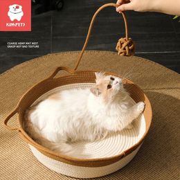 Kimpets Cat Bed Pet Nest Pure Manual Rattan Woven Cattailgrass Scratch Board Removable Washable Winter Warm Pad AllSeason 240410