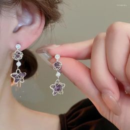 Dangle Earrings Purple Crystal Pearl Star Drop For Women Temperament Versatile Party Jewelry