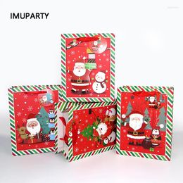 Gift Wrap Merry Christmas Bag Paper With Handle Favours Package For Children Red Stripe Snowman Santa Claus Box Decor