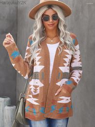 Women's Knits 2024 Women Vintage Boho Aztec Cardigan Long Sleeve Knitted Christmas Halloween Open Front Loose Slouchy Sweaters