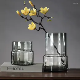 Vases American Light Luxury Vase Decoration Living Room Flower Arrangement Dining Table Transparent Glass Color Hydroponics