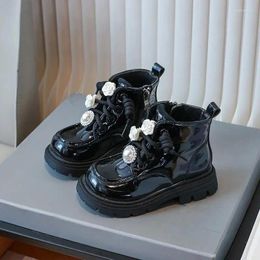 Boots Children Fashion Girls Leather Pearls Korean Style Glossy 2024 Spring Autumn Kids Short PU Drop Casual