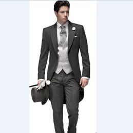 Custom Made Newest Groom Tuxedos Peak Lapel Men039s Suit Morning Style GroomsmanBridegroom WeddingProm Suits JacketPantsTi5390539